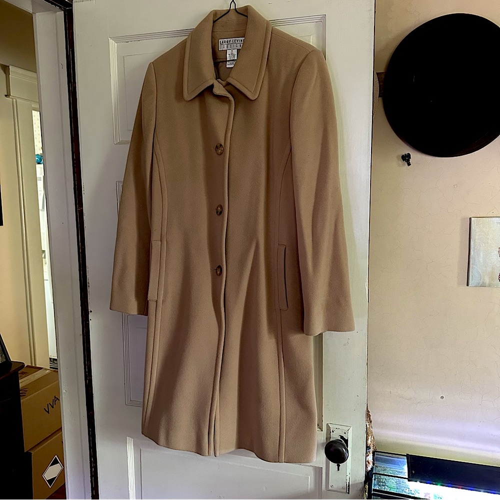 Camel Color Larry Levine Design Lambswool & Cashmere Coat Size Medium